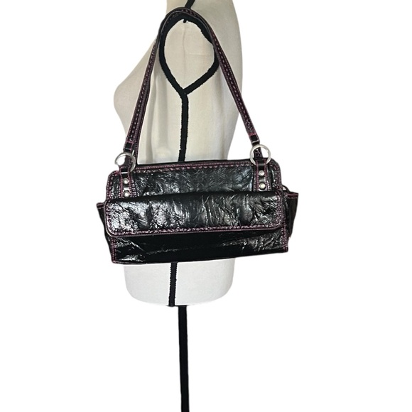 Tommy Hilfiger Crinkle Black with pink stitching Satchel Handbag. - Picture 6 of 7